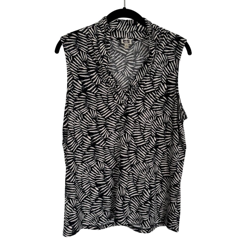 Anne Klein Sleeveless V-Neck Top Black & White Size Large‎